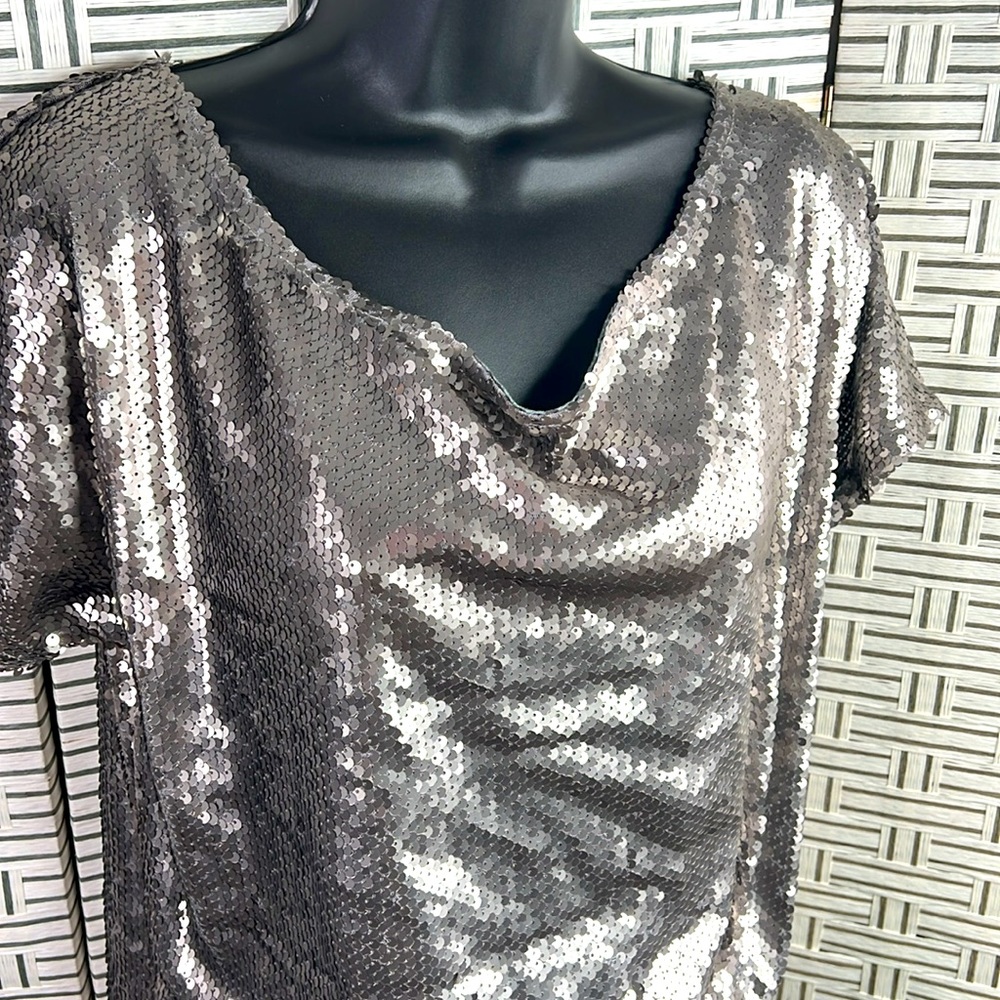 NWT Hayden, silver sequin, short sleeve top